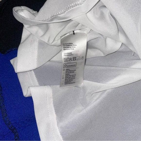 H&M Blue Black White Open Back Peplum Top Side Zip SZ 2 - Picture 5 of 9